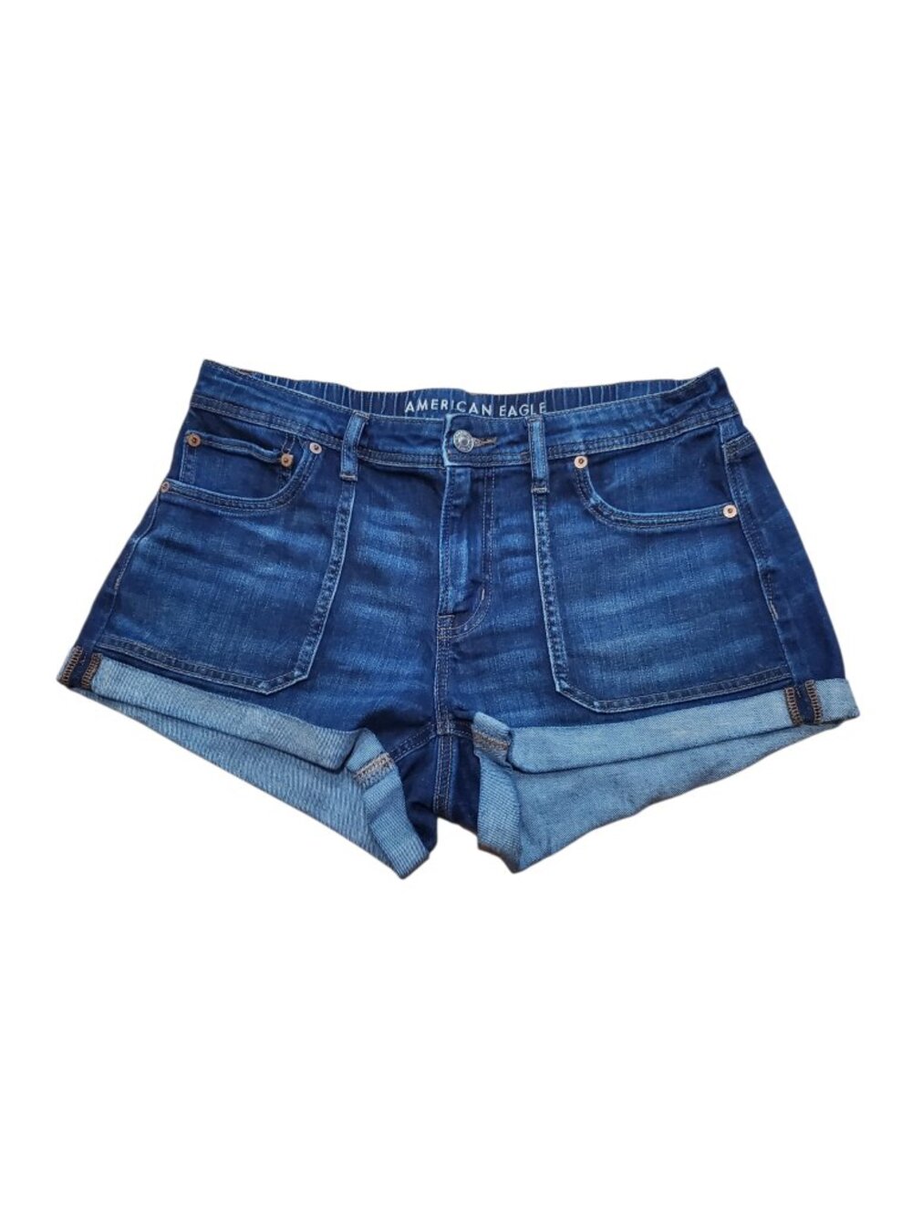 AMERICAN EAGLE SZ 6 Easy Shortie Stretch Blue Denim Mid-rise Cuffed Jean Shorts